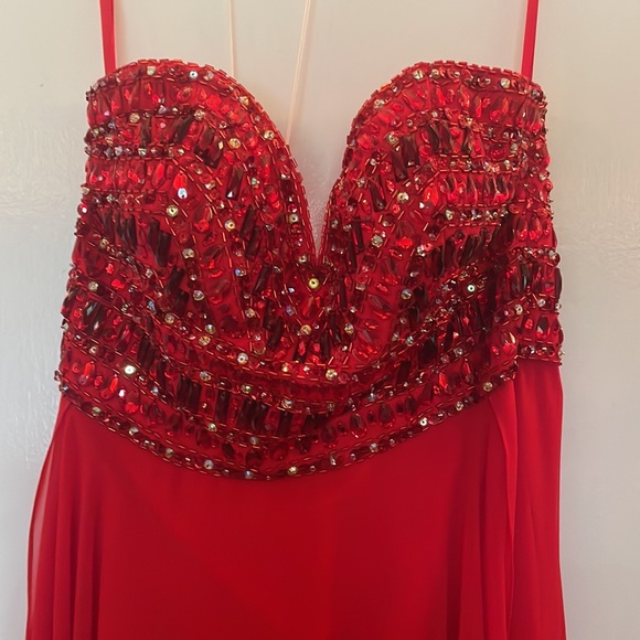 MoriLee Red Beaded Gown - Picture 2 of 5